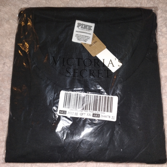 Victoria's Secret Pink Campus Crew Tee Pure Black Shine Logo - Picture 15 of 15